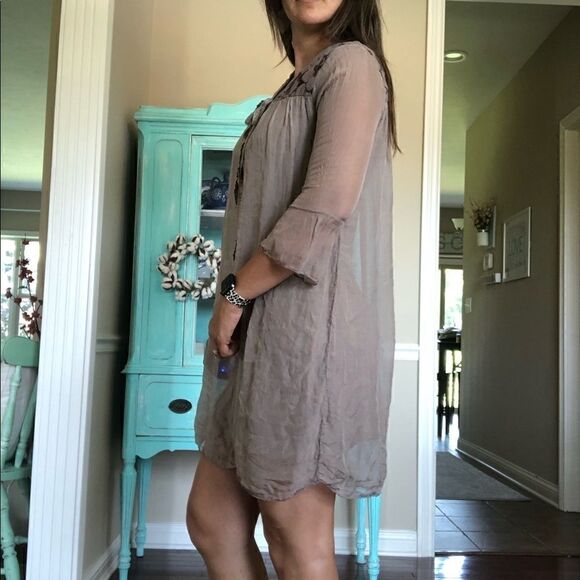 Nicole Brown 100% Silk Mini Dress Lace Italy Lightweight Women Size Small - Picture 2 of 8